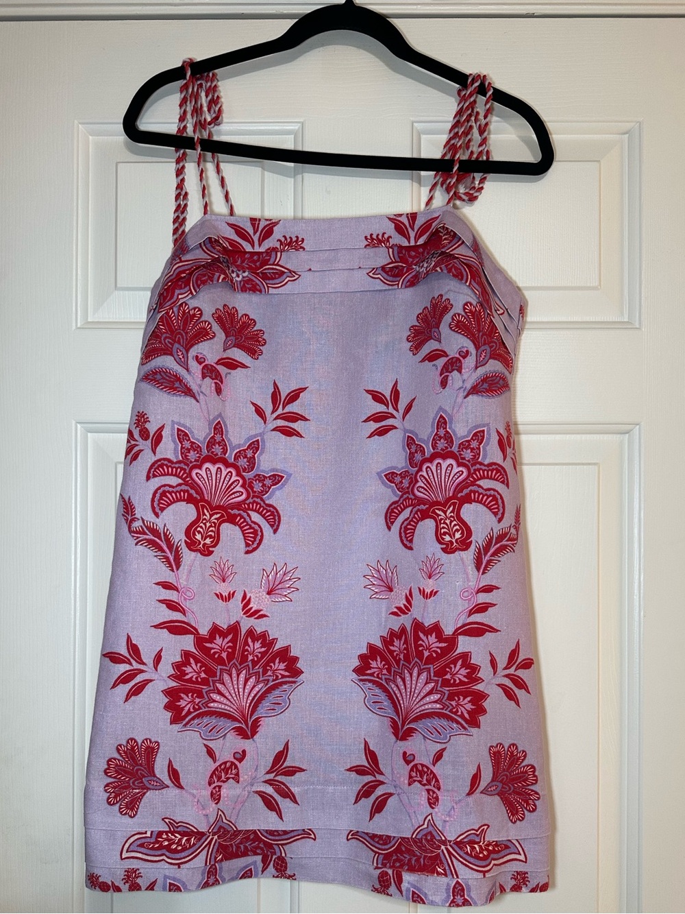 Farm Rio Porcelain Garden Linen Mini Dress Lilac Pink Floral Rope Strap Size S - Picture 2 of 14